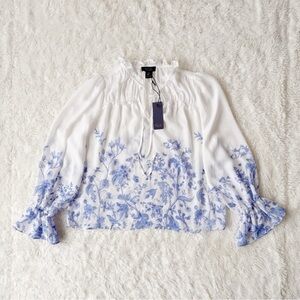 NWT Rachel Roy Woman White  Ruffle Trim Balloon Flutter Sleeve Top Cottagecore